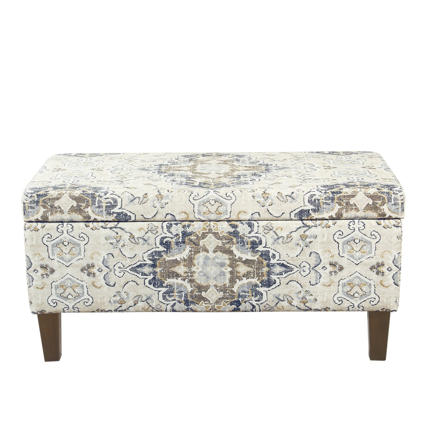 HomePop 36" Storage Ottoman Bench with Hinged Lid - Antiqued Medallion Ebony & Cream