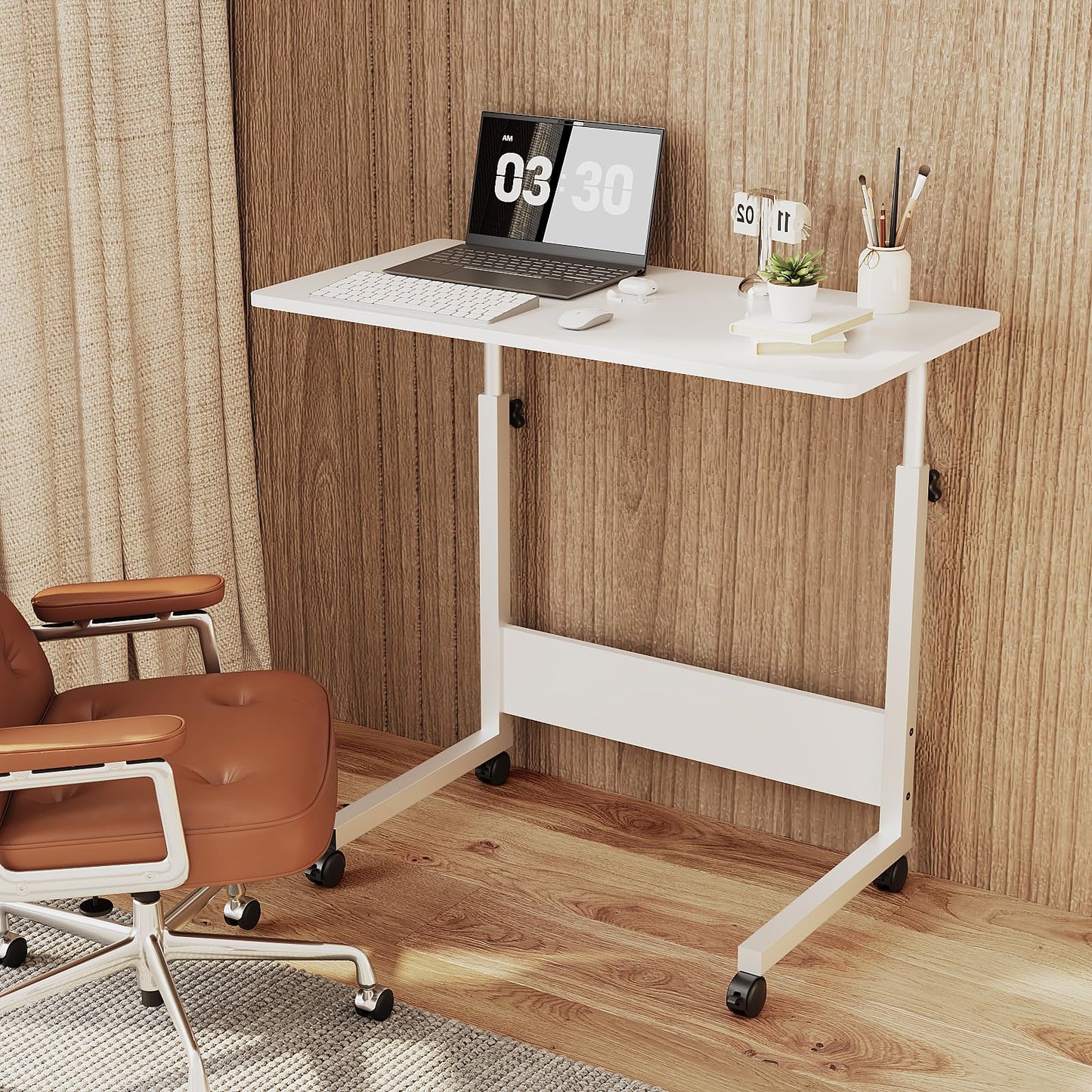 FCH Portable Computer Workstation, Standing Desk Adjustable Height, Small Computer Desk w/Rolling, Sit Stand Laptop Desk TV Tray for Bed Sofa Hospital Reading Eating, Rustic Brown, 23.6"
