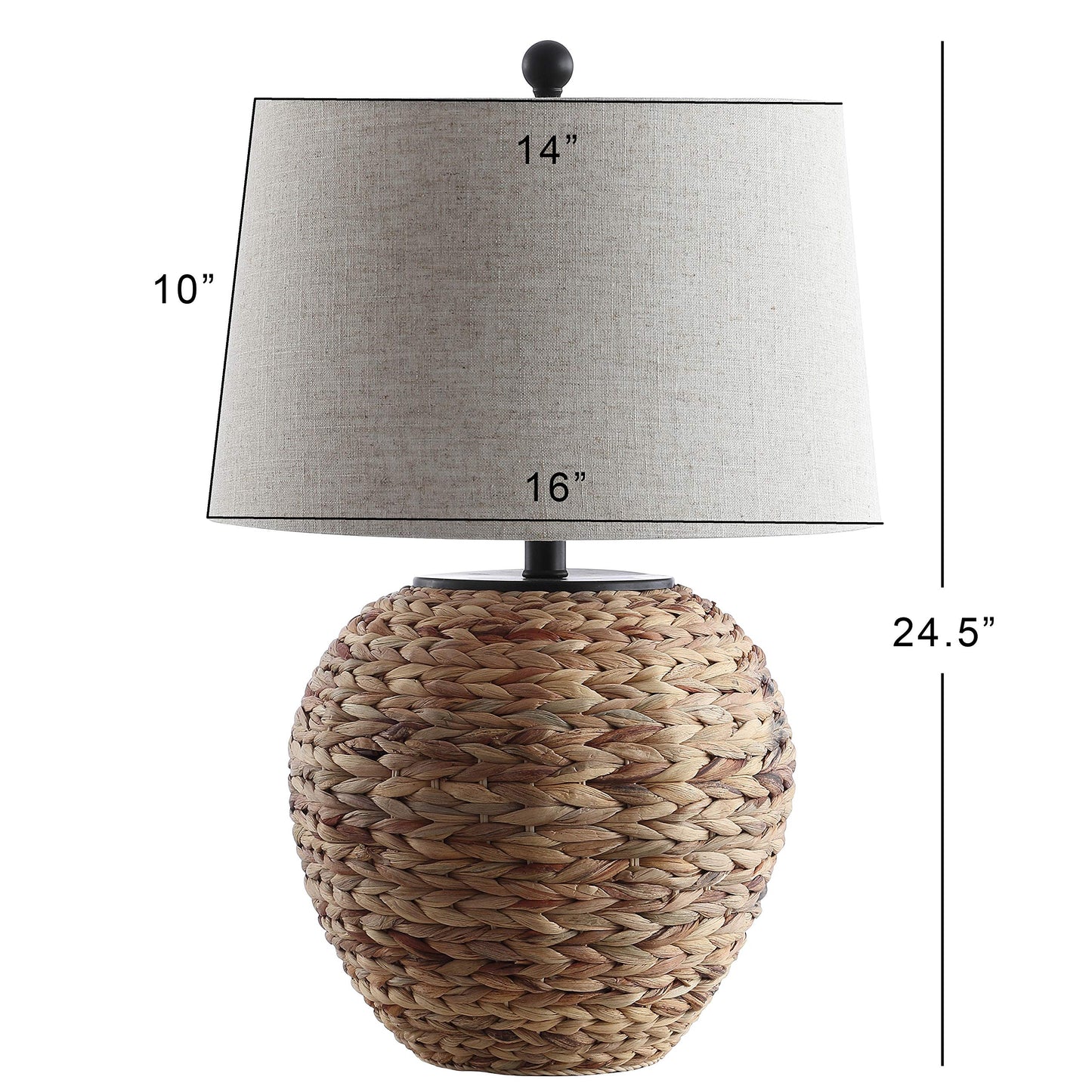 JONATHAN Y 24.5" Natural Water Hyacinth Farmhouse Basket Table Lamp, Coastal Decor for Living Room Bedroom Nightstand, Light Gray Linen Shade, LED Bulb Included JYL6501A