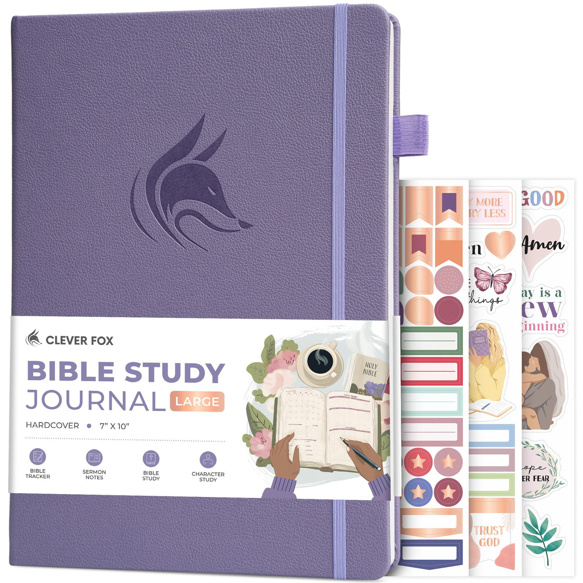 Clever Fox Bible Study Journal Large – Church Notes Notebook – Note Taking & Journaling Kit – Faith Based Religious Accessories, 7x10” (Lavender)