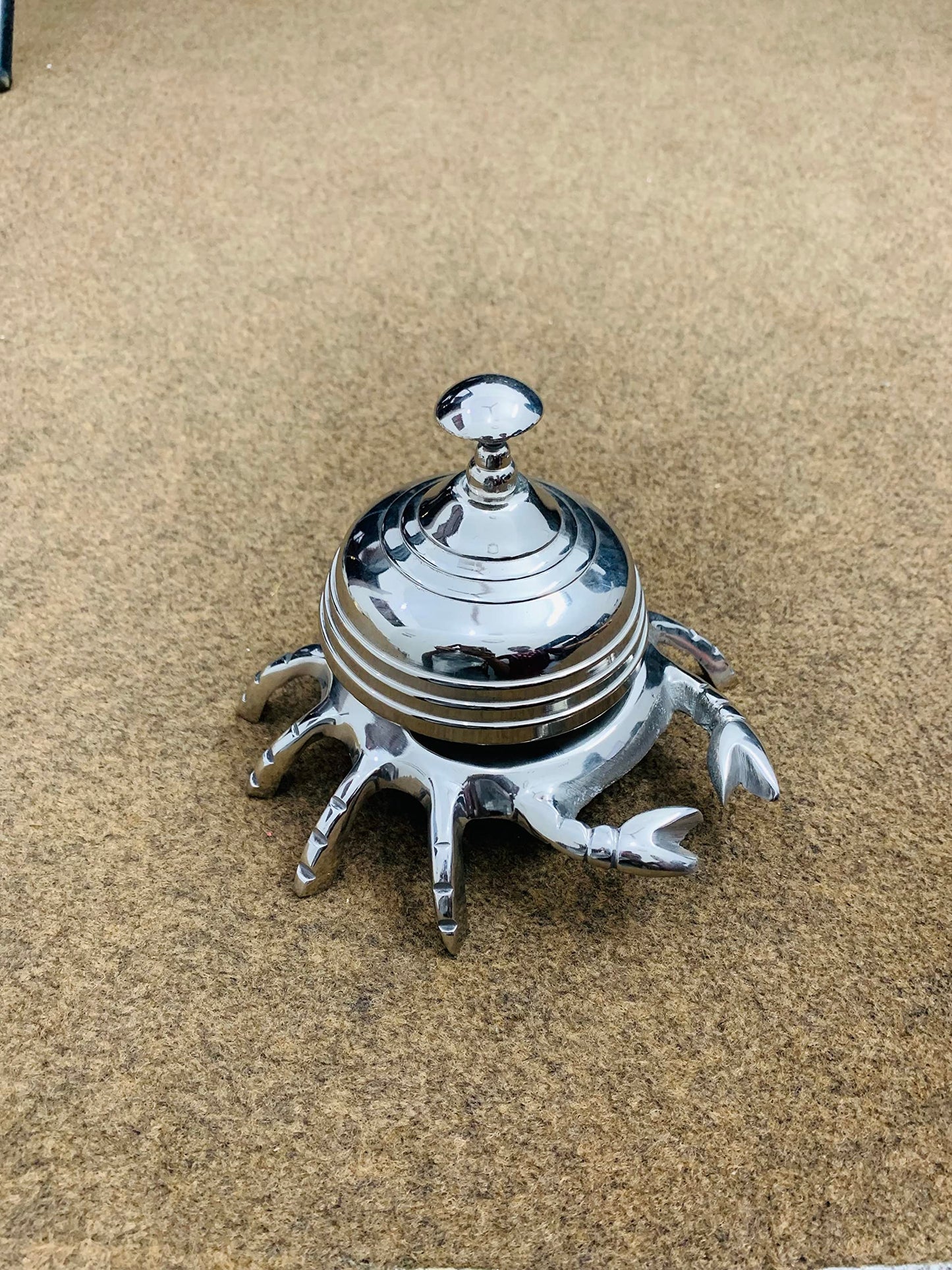 Vintage Chrome Finish Aluminium Crab Bell Hotel Counter Reception Bell Teacher Desk Bell