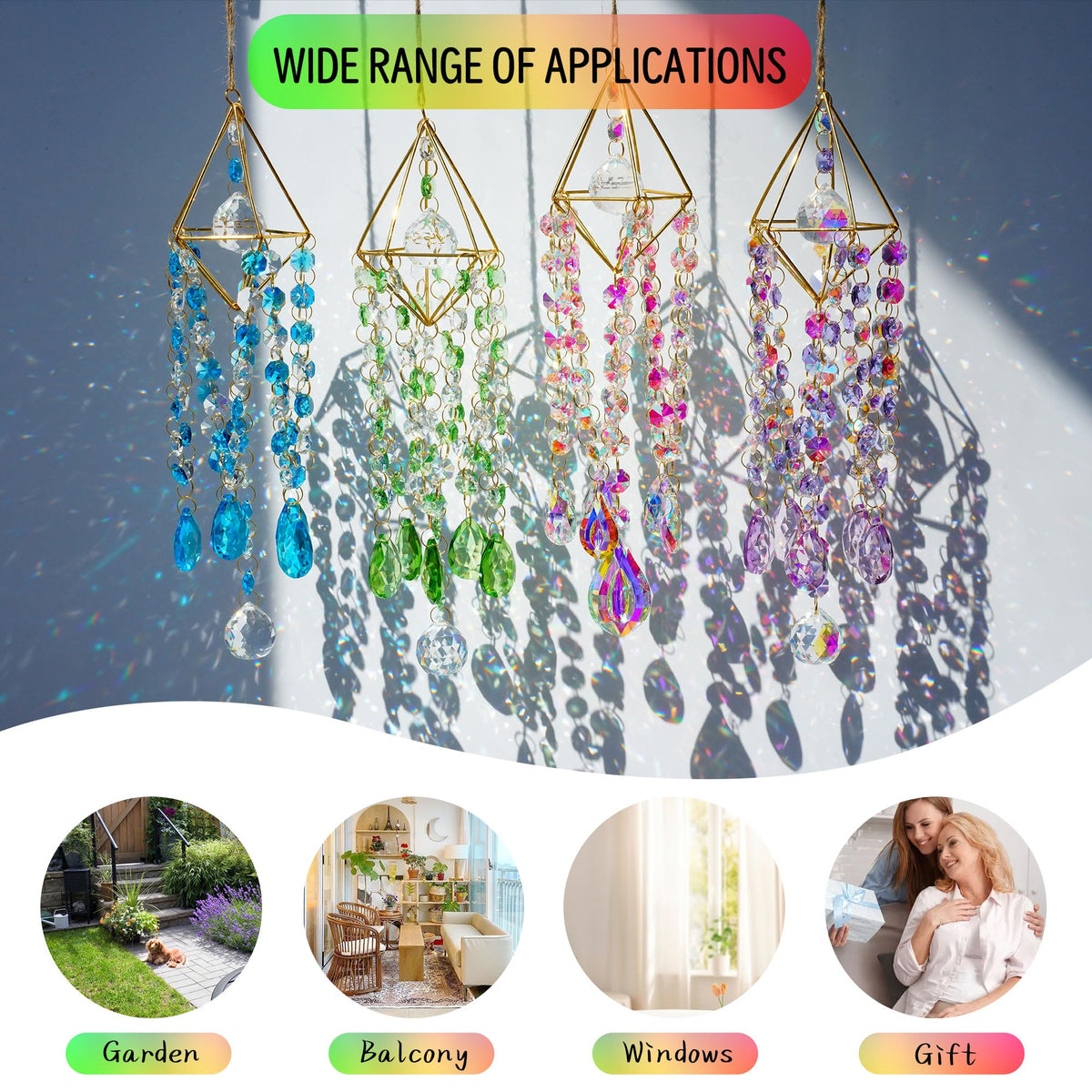 HDCRYSTALGIFTS 21.5inch Crystal Prisms Suncatcher for Window Hanging, Rainbow Maker Crystal Sun Catcher Indoor Window Glass Wind Chimes Home Garden Decor, Purple