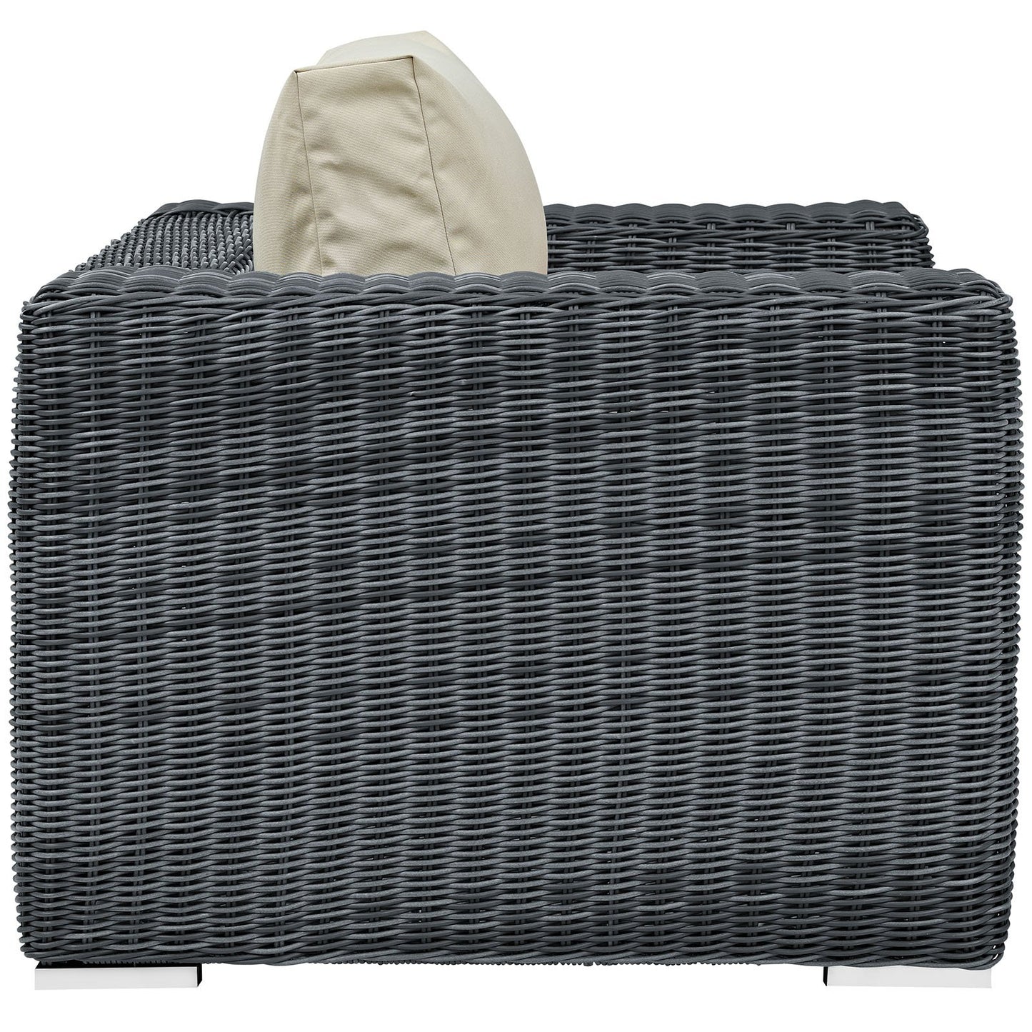 Modway Summon Wicker Rattan Outdoor Patio Sunbrella Armchair in Canvas Antique Beige