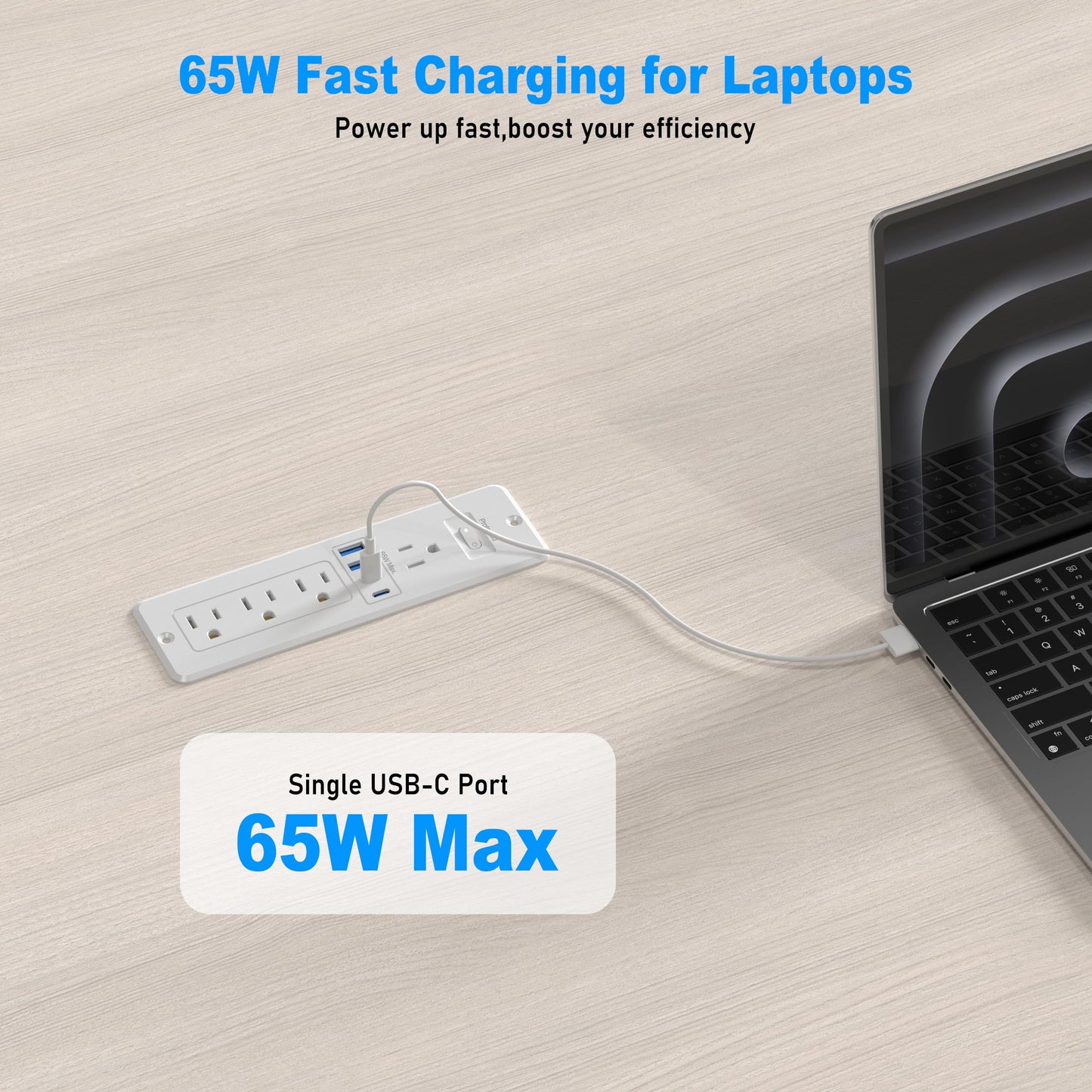Furniture Drawer Outlet Kit, 65W USB C Recessed Power Strip with 4 Outlets & 4 USB Ports,Hidden Charging Station for Home Office 6 FT White Cord