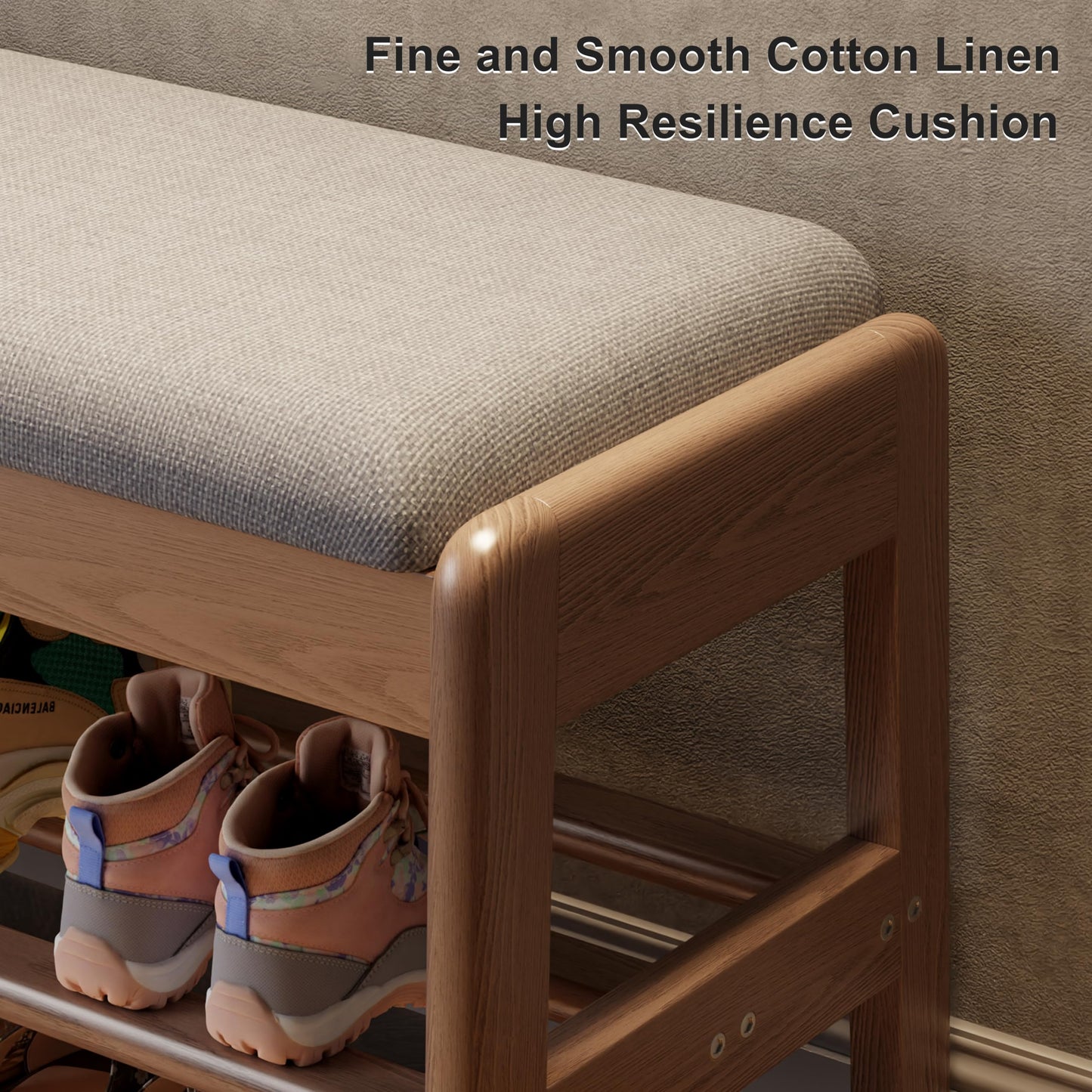 AQIMUELE Shoe Rack Bench,2 Tiers Shoe Bench with Storage with Flip-Top,Wood Shoe Rack for Entryway,Hallway(Walnut Upholstered Seat,11.8" D x 39.3" W x 15.7" H
