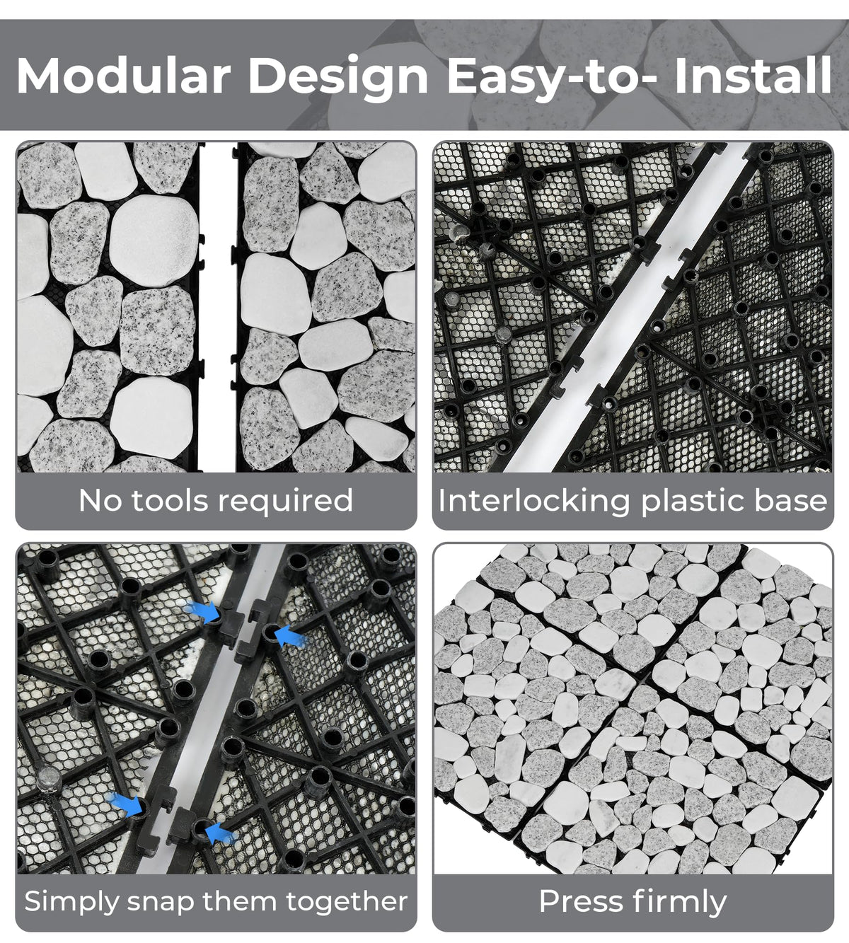 jxgzyy 4PCS Stone Decking Tiles, 11.8"x11.8" Pavers for Walkway