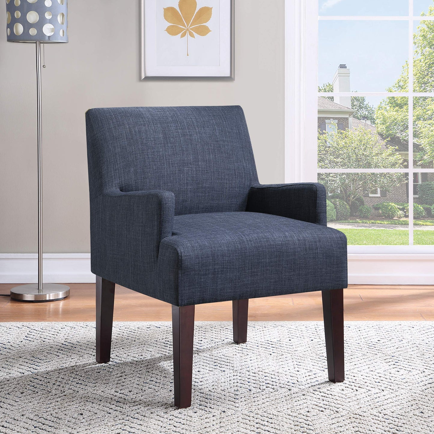 OSP Home Furnishings Main Street Upholstered Guest Chair with Espresso Finish Accents, Navy Fabric