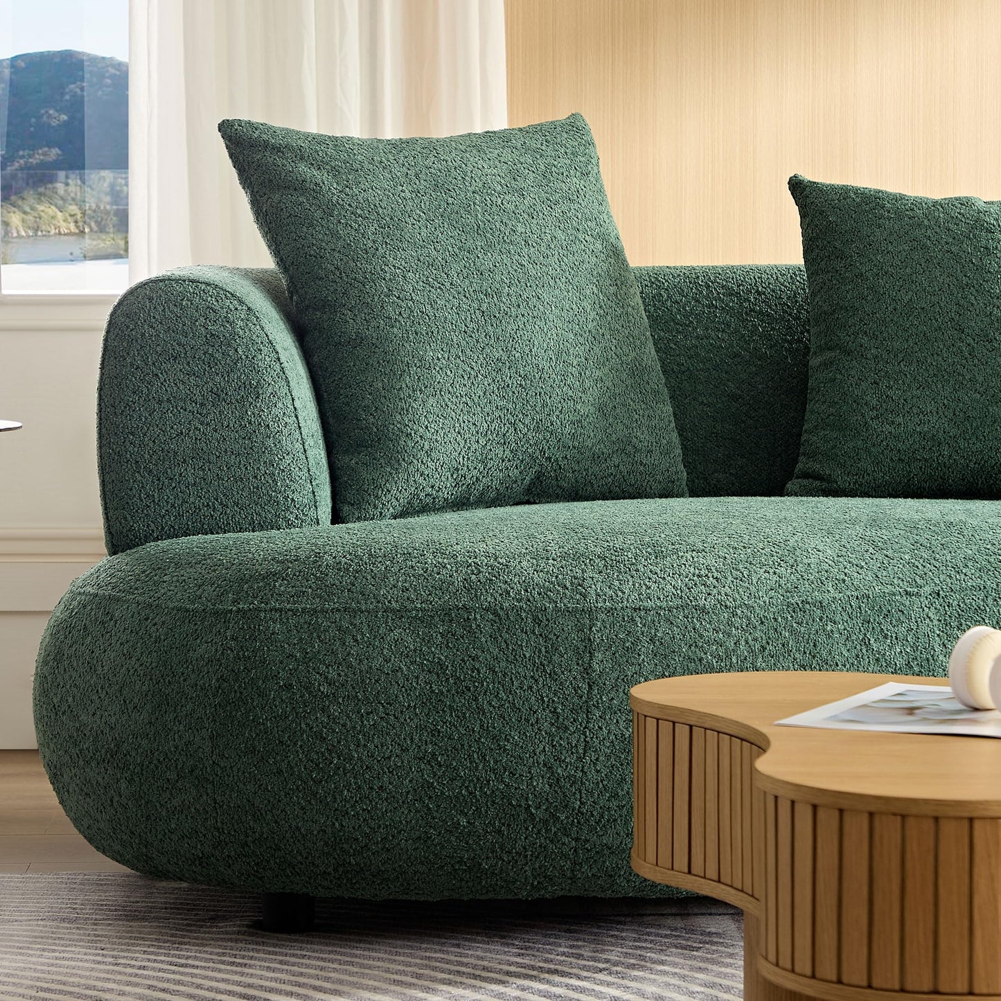 BBTJOINT Curved Bubble Sofa for Living Room, Minimalist deep sette,Curve loveseat, Boucle Fabric Upholstery, 103'' Sectional Couch,Green