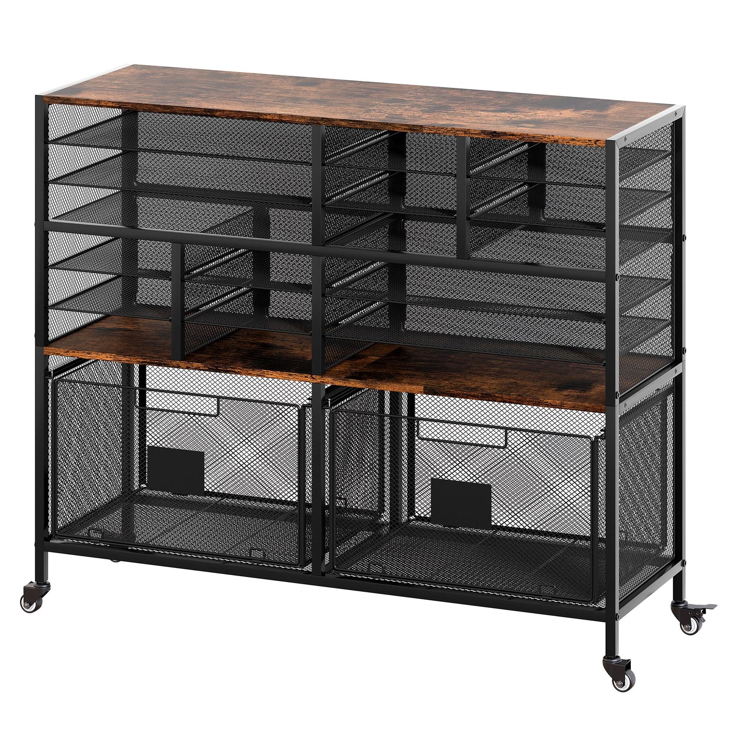 EasyPAG Rolling Cart with 2 Storage Drawer, Under Desk Filling Cabinet with Mail Sorter, Pull Out Hanging File Rack for Letter Size Folders, Mobile Utility Craft Cart for Home Office, Black