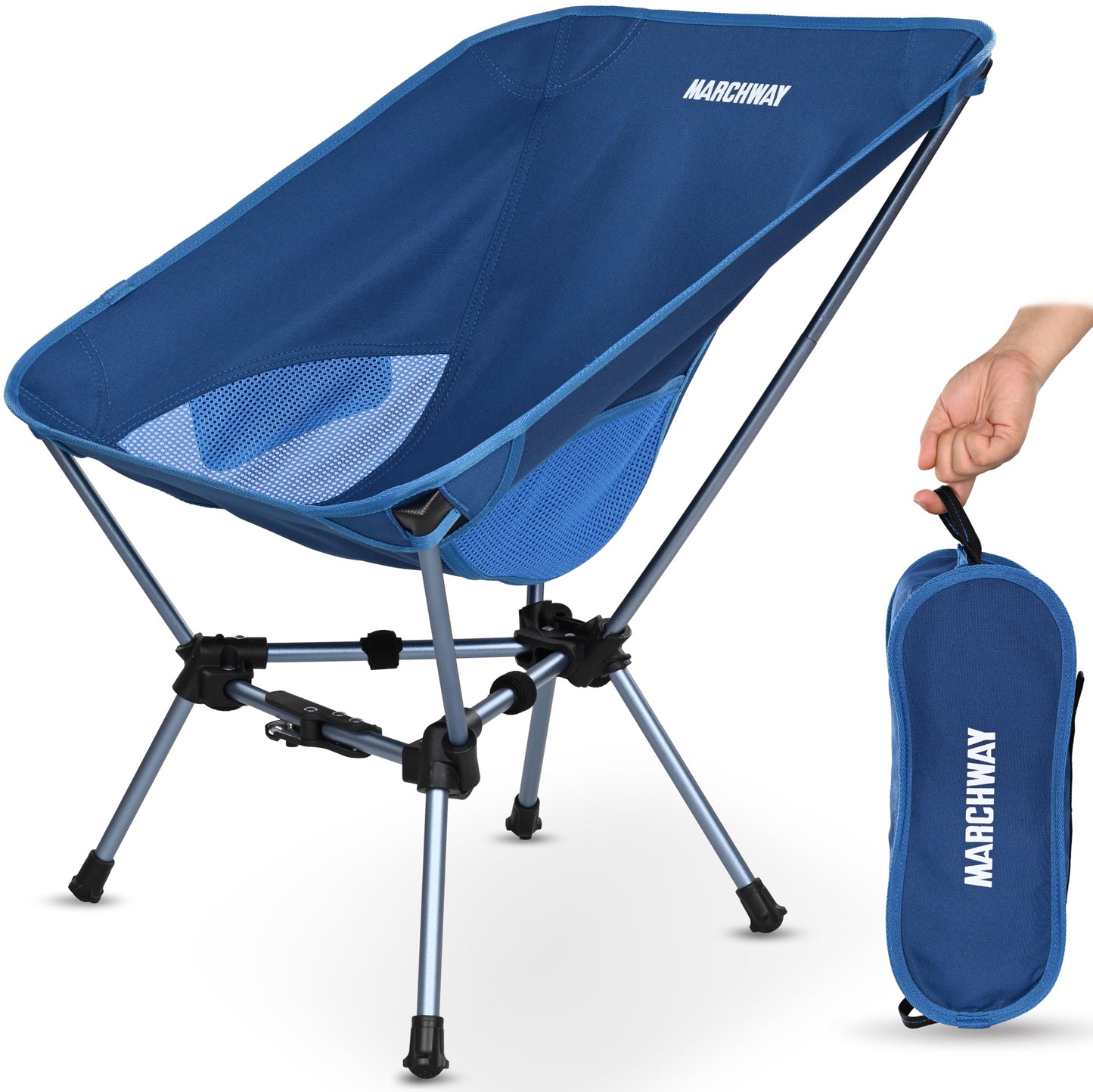 MARCHWAY Lightweight Folding Camping Chair with Spring Lock, Stable Compact Portable for Outdoor Camp, Travel, Beach, Picnic, Festival, Hiking, Backpacking (Lowback Dark Blue)