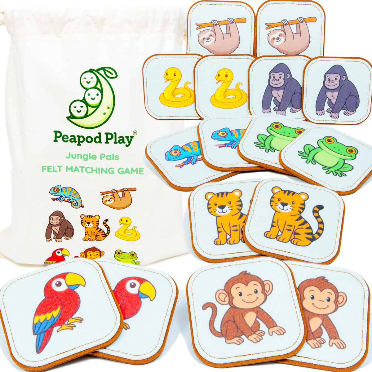 Felt Jungle Matching Game for Toddlers – Wild Animal Memory Game & Flash Cards – Soft and Safe for Ages 1+ – Montessori Preschool Learning Activity – Educational Jungle Toy for Boys & Girls