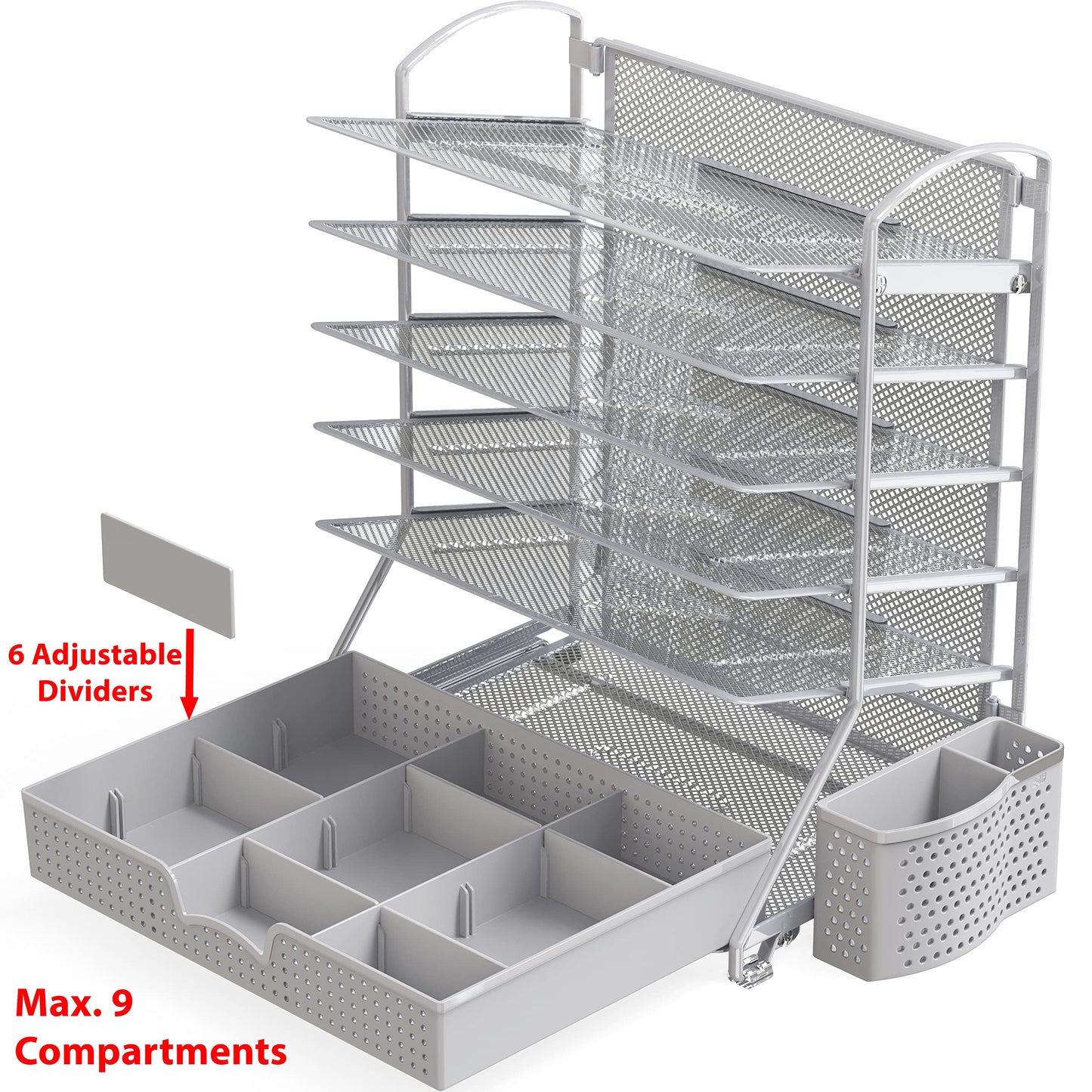 Simple Houseware 6-Tier Desk Document File Tray Organizer with Sliding Drawer, Silver