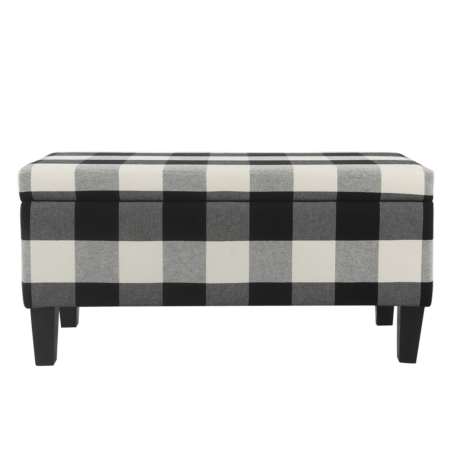 HomePop Large Upholstered Rectangular Storage Ottoman Bench with Hinged Lid, Black Buffalo Plaid
