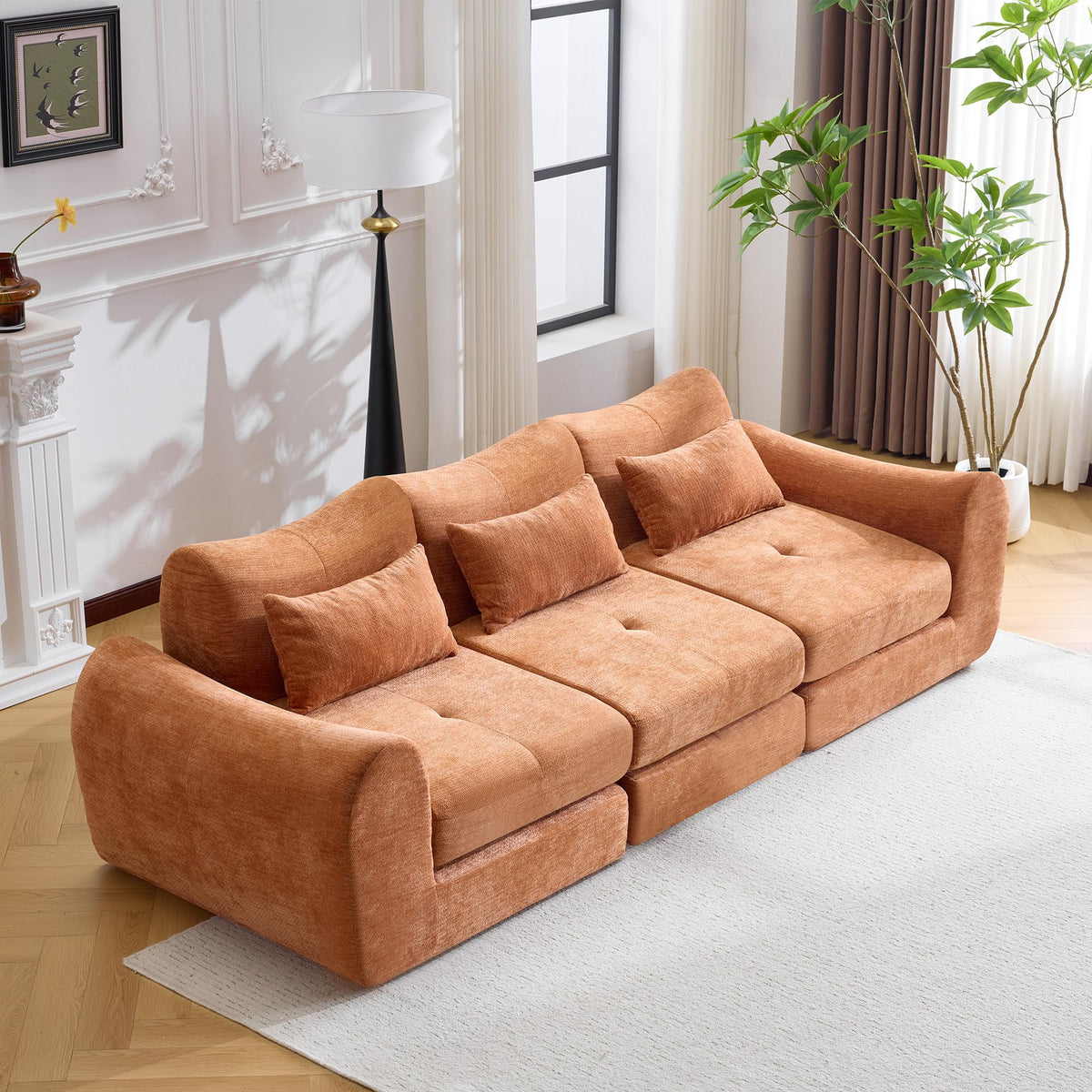 Modular Cloud Sofa, Convertible Folding Sofa Bed, Sectional Cushioned Couch with Flannelette Fabric & High Density Foam, Modern Floor Sofa for Living Room, Bedroom, Apartment, Orange