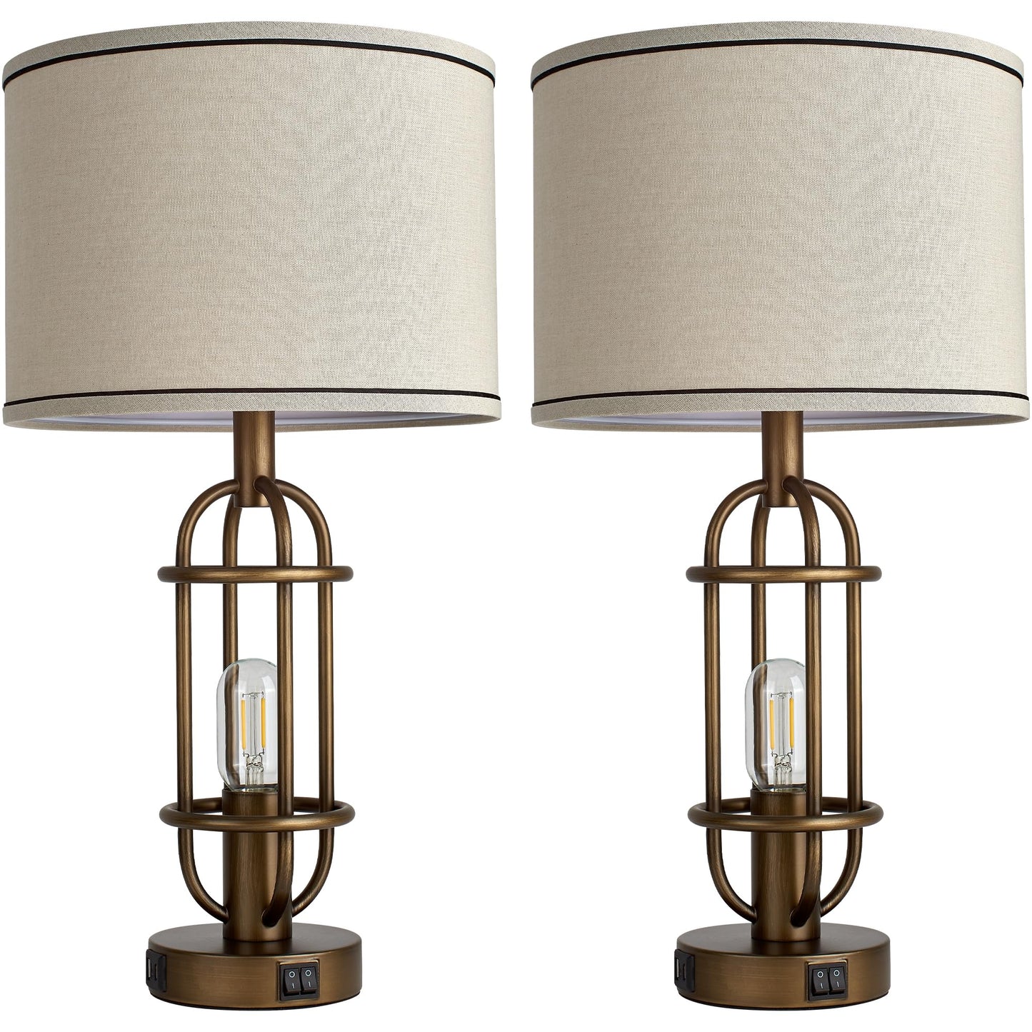 Reaketon Table Lamps for Living Room Set of 2, 22.3" Farmhouse Lamps for Nightstand, Industrial Table Lamps for Bedroom with USB Ports