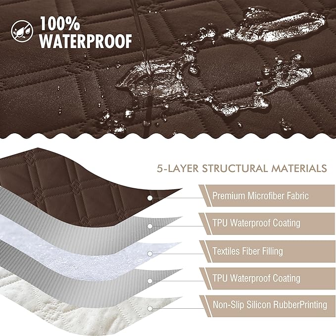 Genina Waterproof Couch Cover, Washable Anti-Slip 86.6 inch Sofa Covers