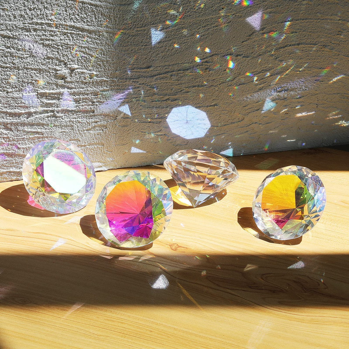 Bundle of 1pc 100mm AB-Coated Crystal Diamond Paperweight and 4pc AB Coated Crystal Diamond Suncatcher Rainbow Maker