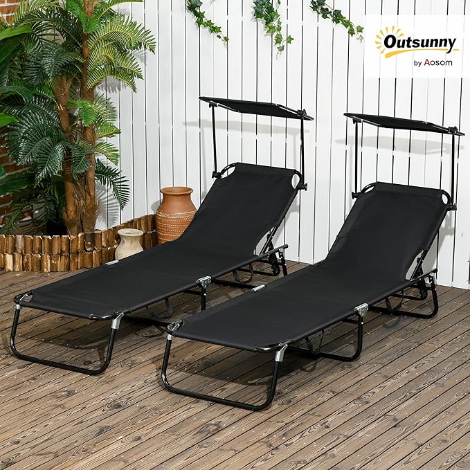 Outsunny Folding Chaise Lounge Pool Lounge Chairs Set of 2, Outdoor Sun Tanning