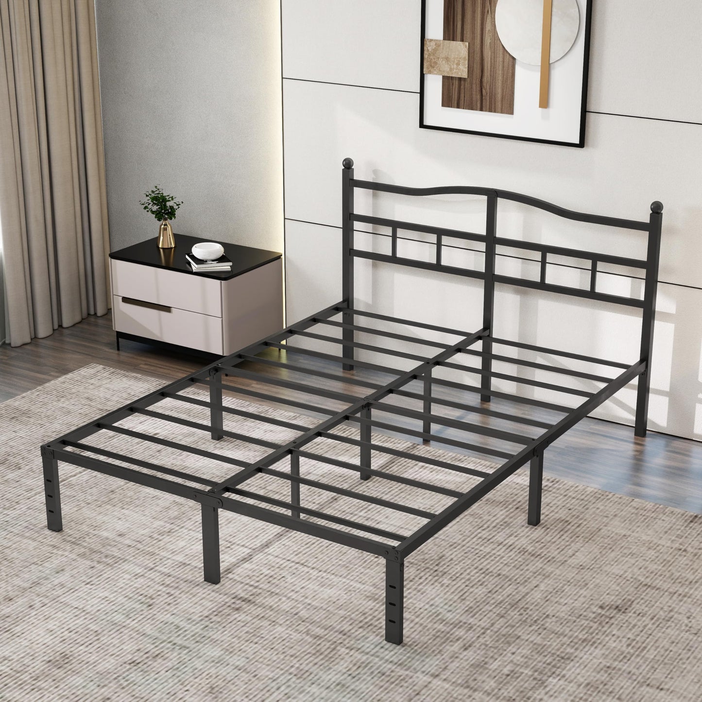 RmagineX Full Size Bed Frame 14 Inch Bed Frame Full with Headboard,Heavy Duty Bed Base with Storage,Strong Support Mattress Foundation,Noise Free Beds for Kids (14 Inch, Full)