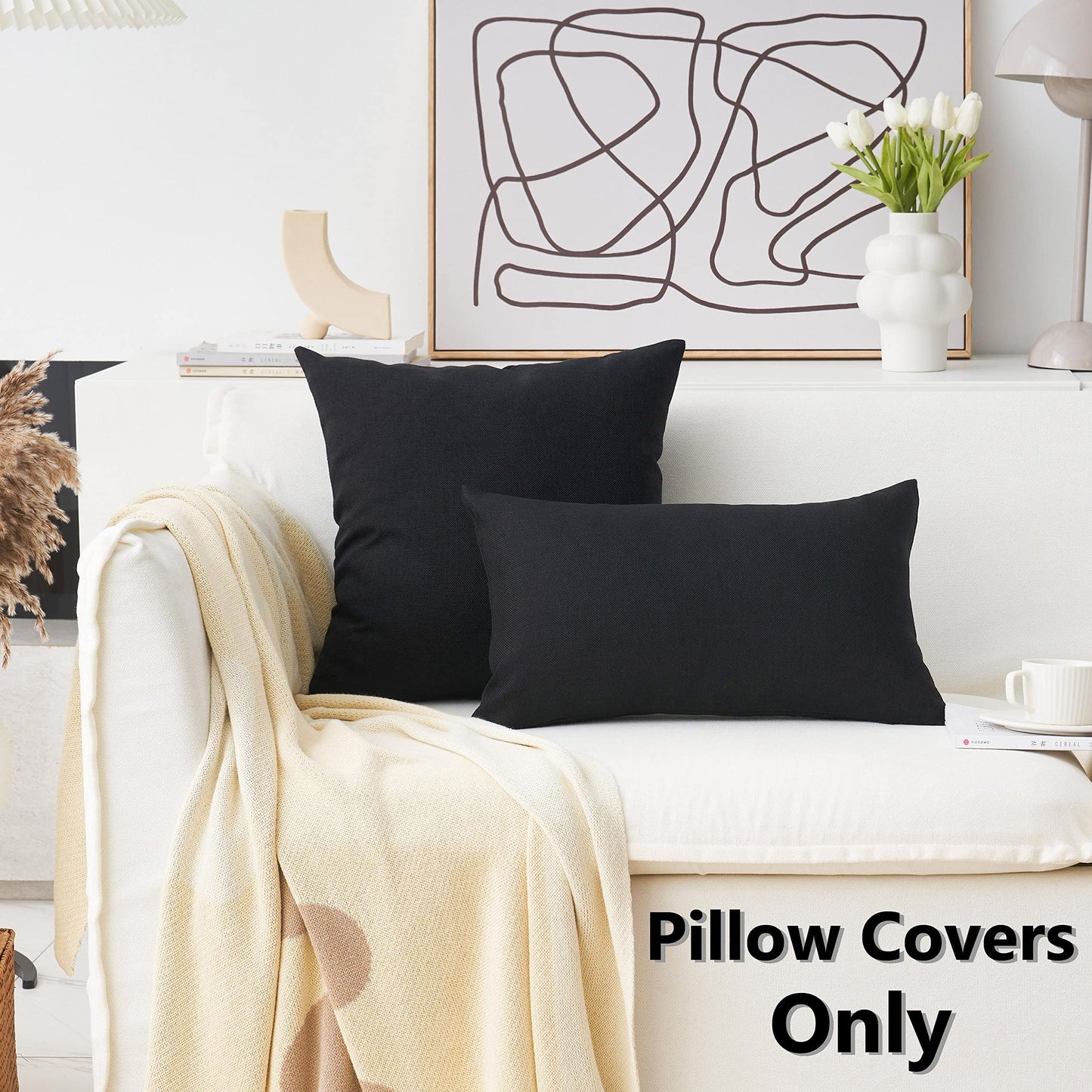 Home Brilliant Black Linen Pillowcases Euro Shams Decorative Throw Pillows for Couch Accent Cushion Covers for Bed, 20x20 inches(50cm), Black