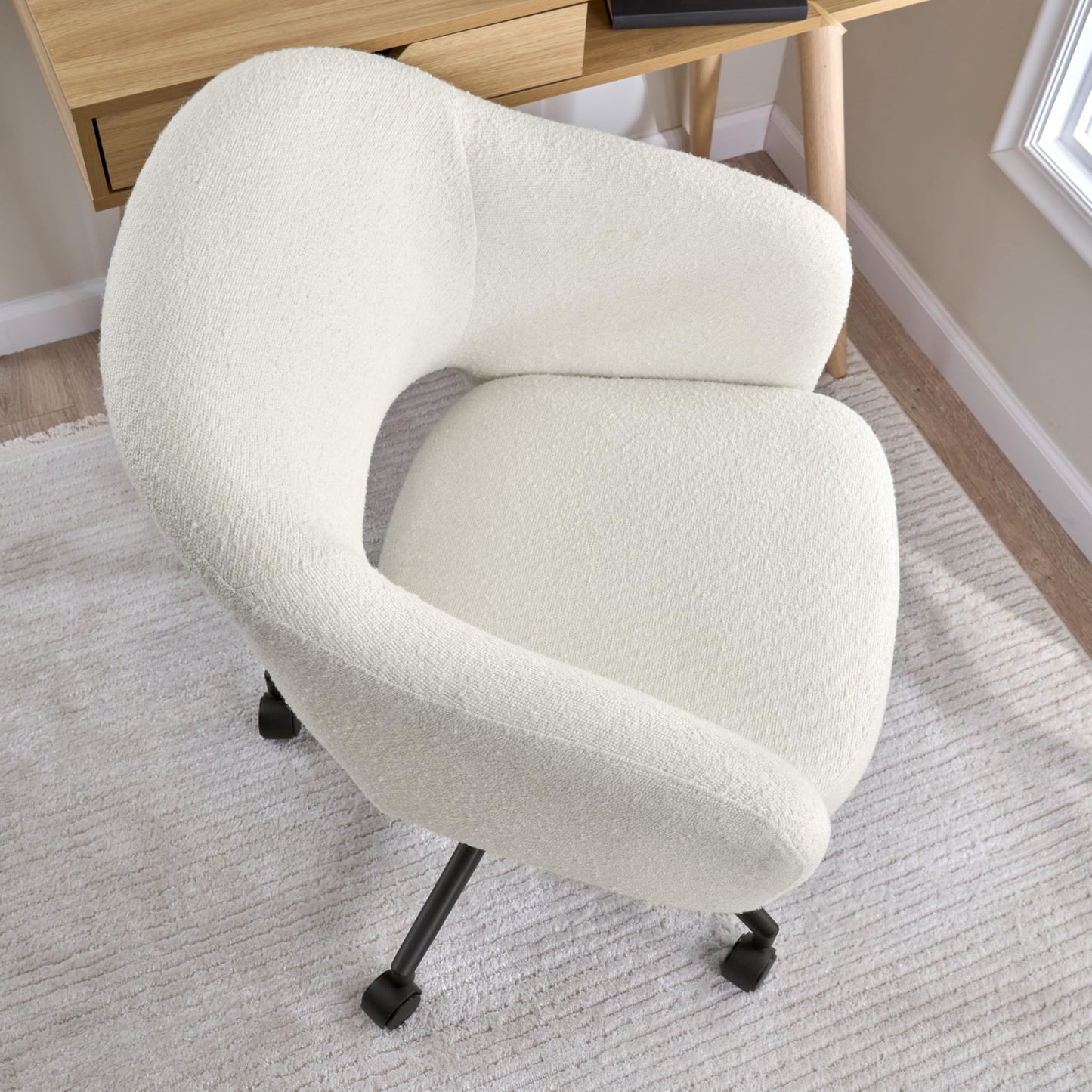 Bush Home Mid Century Modern Desk Chair for Home Office, Adjustable Seating with Wheels and Swivel Base, Fairfax Collection, Light Cream Fabric Upholstery