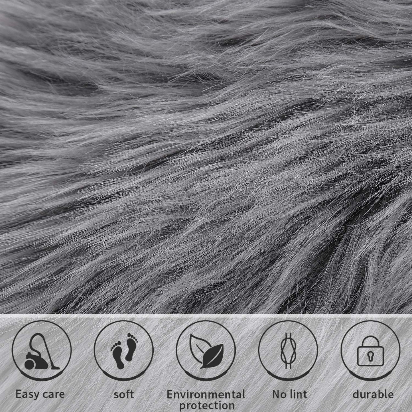 Softlife Grey Faux Fur Sheepskin Chair Cover Seat Cushion Pad Super Soft Area Rugs for Living Bedroom Sofa Dorm (1.6ft x 1.6ft)