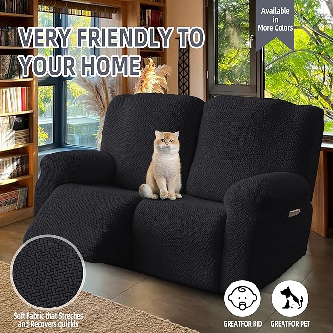 Genina Recliner Loveseat Covers, Stretch Reclining Sofa Covers, 2 Seater Couch