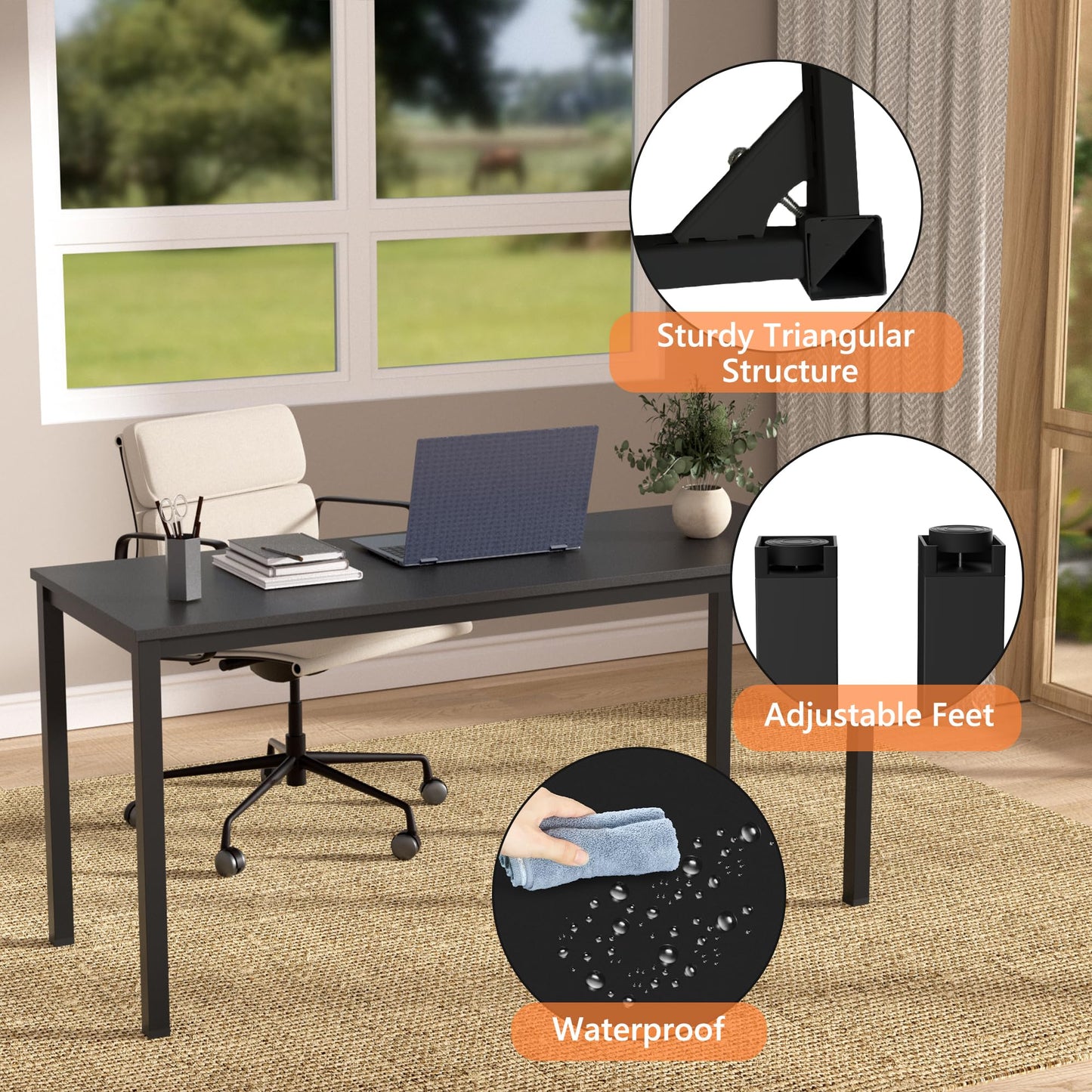 NewBeth Computer Desk for Small Space,Modern Simple Laptop Desk,Computer Table Study Writing Desk for Home Office,Dining Room,Living Room (Black, 39.37 * 23.62 * 29.52in)