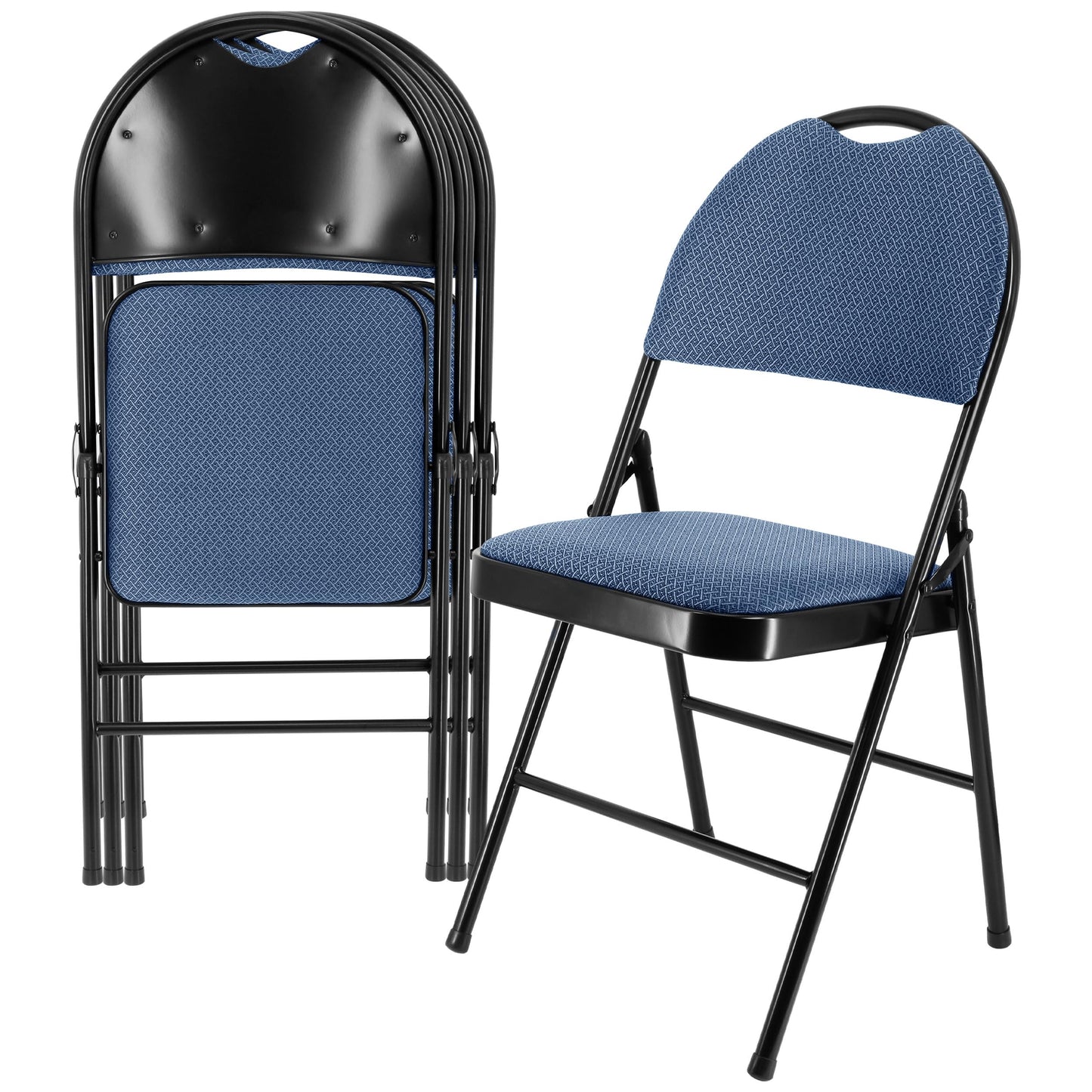 Elama 4 Piece Metal Indoor/Outdoor Folding Dinner Chairs with Padded Seats and Top Handle (Blue1)