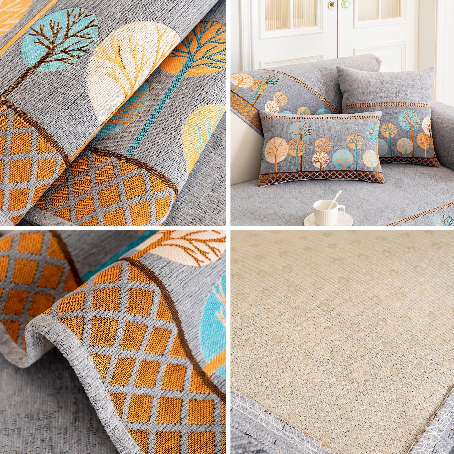 tianxinbaobei Boho Couch Cover, Non Slip Washable Sofa Covers, Chenille Couch Covers Quilted, Bohemian Sofa Slipcovers, Furniture Protector for Armrest and Backrest(Grey,28"x28",1pc)