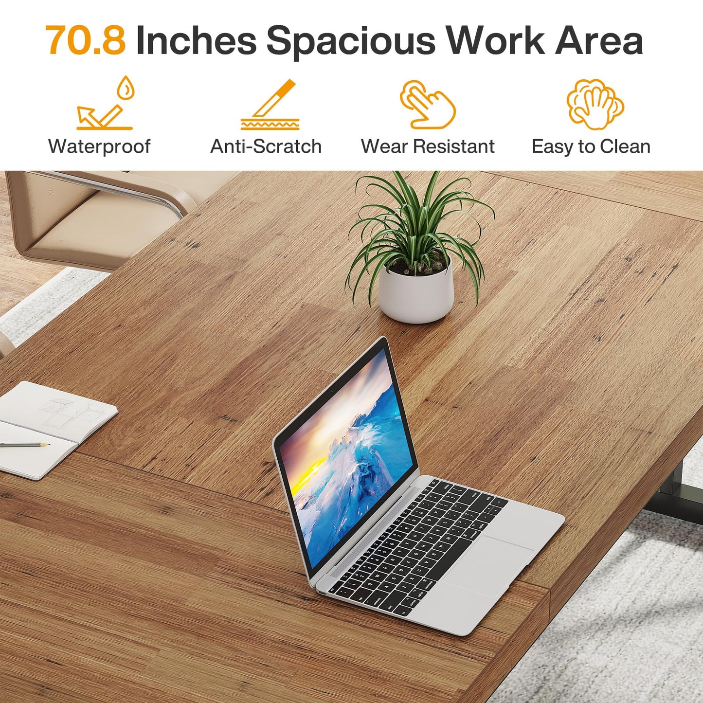 Tribesigns 70.8-Inch Executive Desk, Large Computer Office Desk Workstation, Modern Simple Style Laptop Desk Study Writing Table Business Furniture for Home Office (Light Brown, 70.8 Inch)