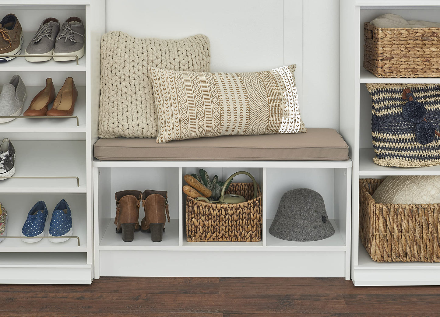 ClosetMaid 1569 Cubeicals 3-Cube Storage Bench, White with Tan Cushion