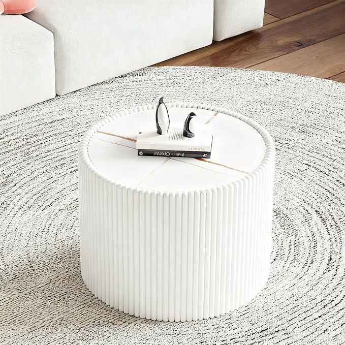 SSLine Round Drum Coffee Table Modern Sintered Stone Top Side End Table in