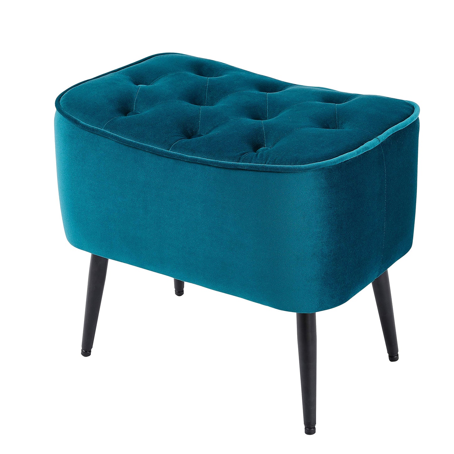BIRDROCK HOME Tufted Curve Ottoman Velvet Foot Stool - Modern Upholstered Padded Footrest for Living Room or Bedroom - Small Cushioned Accent Chair for Couch, Sofa, or Lofted Seating (Teal)