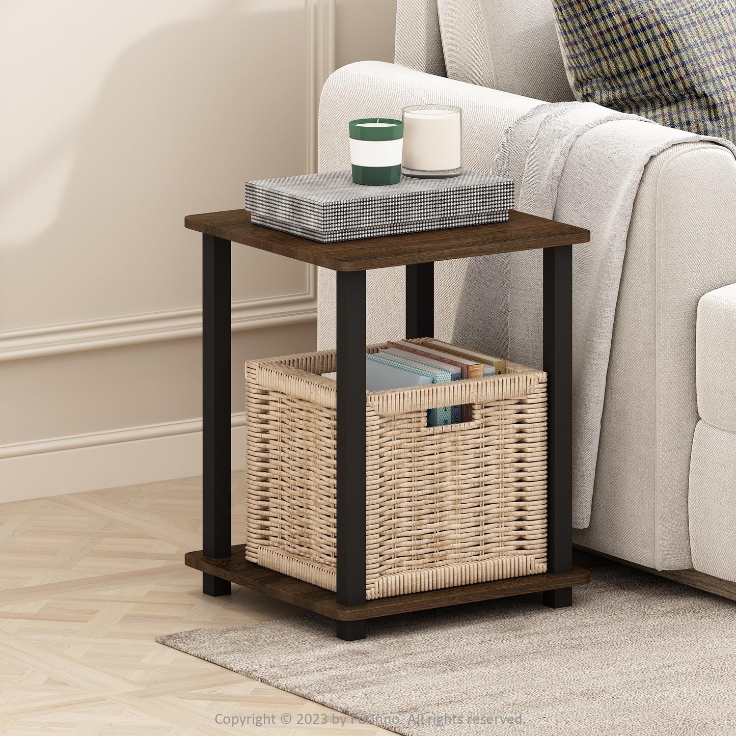 Furinno Simplistic Side Table Set of 2, End Table, Night Stand, Nightstand, Bedside Table, for Living Room, Bedroom, Black Walnut