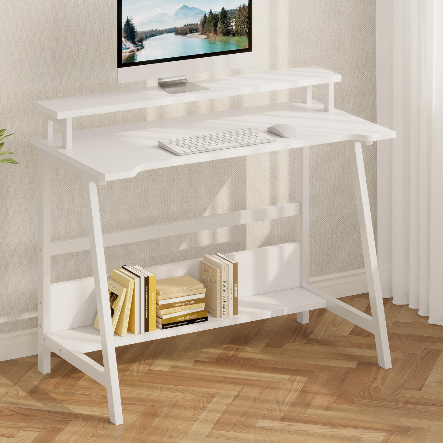 ALISENED 31.5 Inch Small Office Desk with Storage, Small Desk for Small Spaces, Compact Home Office Desk, Mini Study Desk for Bedroom, White