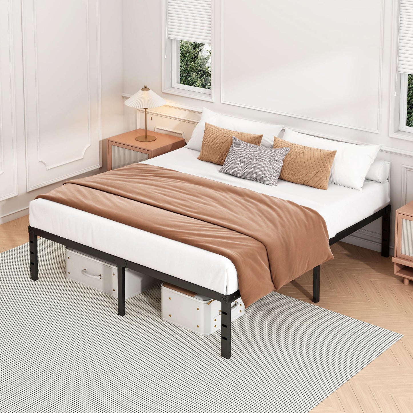 Hafenpo 18 Inch Full Bed Frame - Sturdy Metal Platform Full Size, No Box Spring Needed, Heavy Duty, Easy Assembly, Strong Bearing Capacity, Under Bed Storage, Black