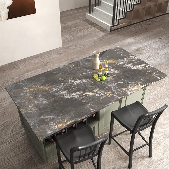 BAYYA 48"x354" Extra Wide Marble Contact Paper Dark Grey Marble Wallpaper Peel