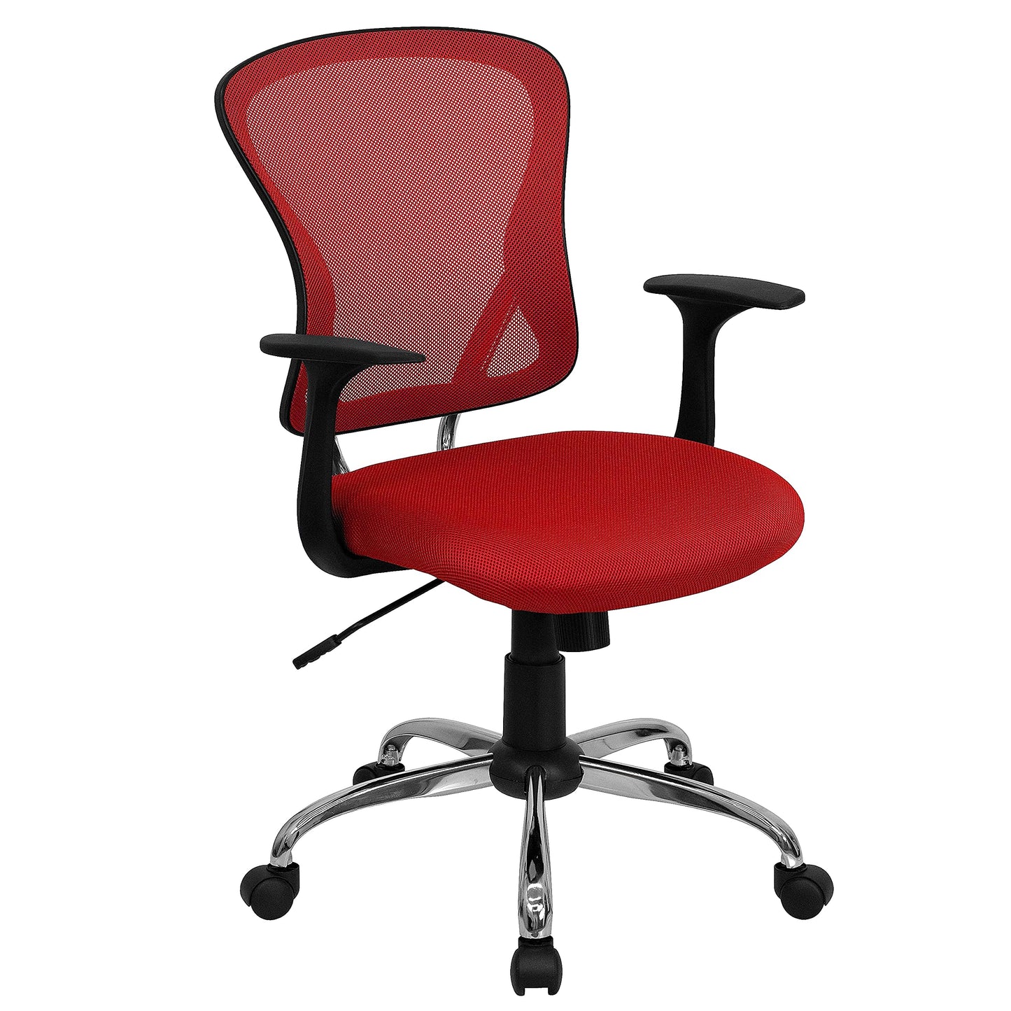 Flash Furniture Alfred Mid-Back Red Mesh Swivel Task Office Chair with Chrome Base and Arms
