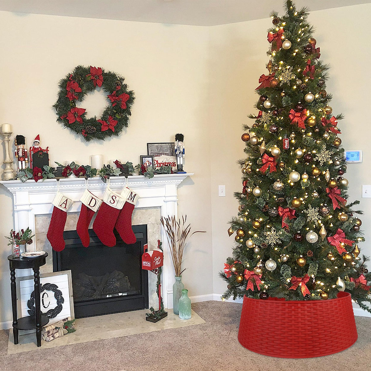 Blissun Christmas Tree Ring, 28.5" Plastic Christmas Tree Collar, Christmas Tree Skirt for Artificial Christmas Trees Decoration (Extra Large, Red)
