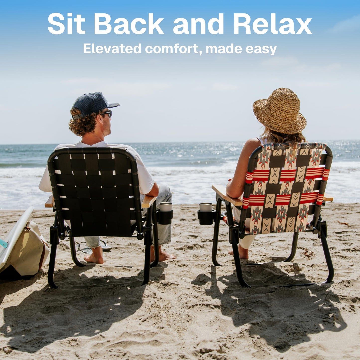 GoSports Outdoors WOVN Beach Backpack Chair - Premium Folding Camping Chair - 9 Styles Available - Black