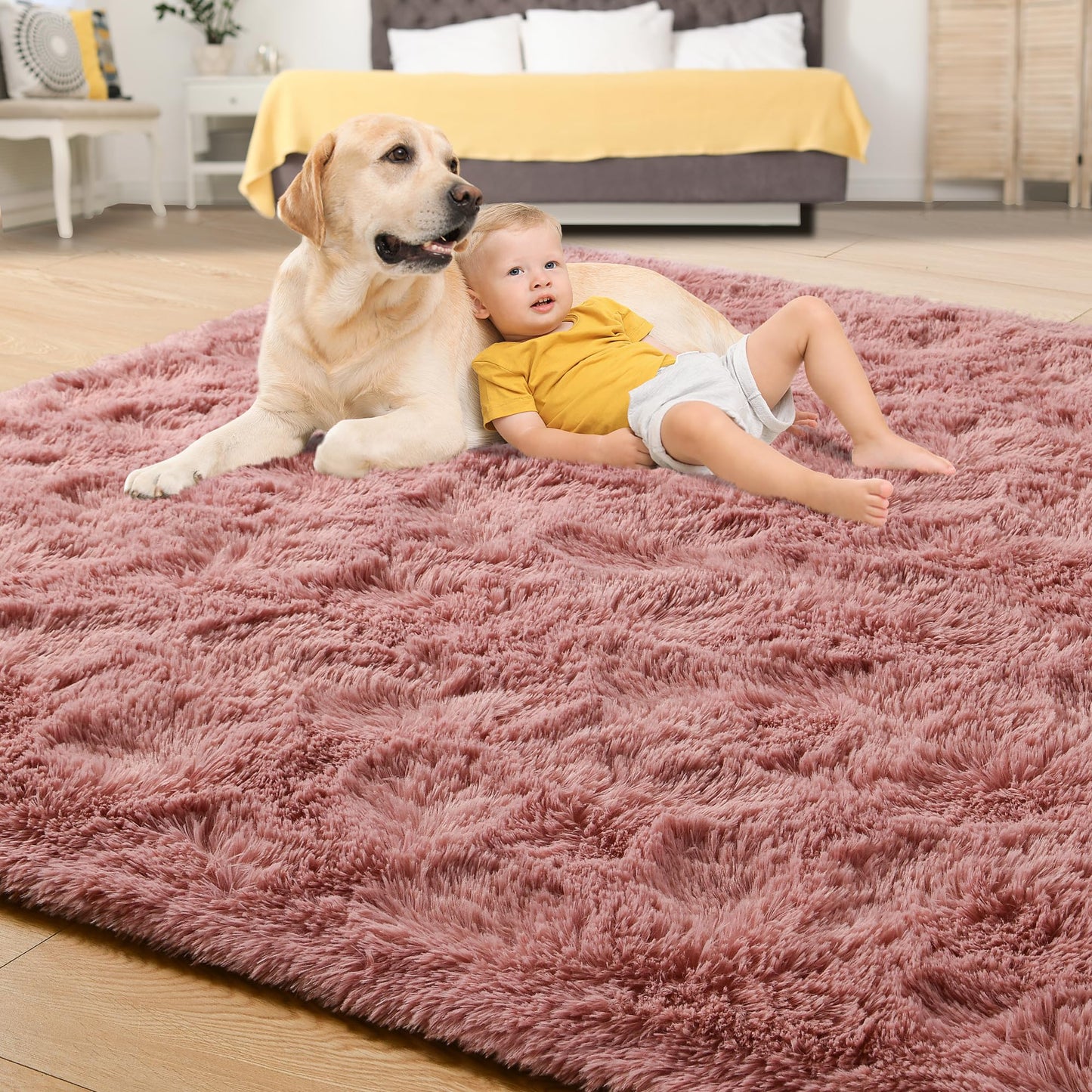 Tepook Super Soft Fluffy Rug for Bedroom, Modern Shaggy Fuzzy Kids Rugs for Living Room, Plush Indoor Nursery Home Decor Dorm Carpet with Non-Slip Bottom, Blush, 4 X 6 Feet