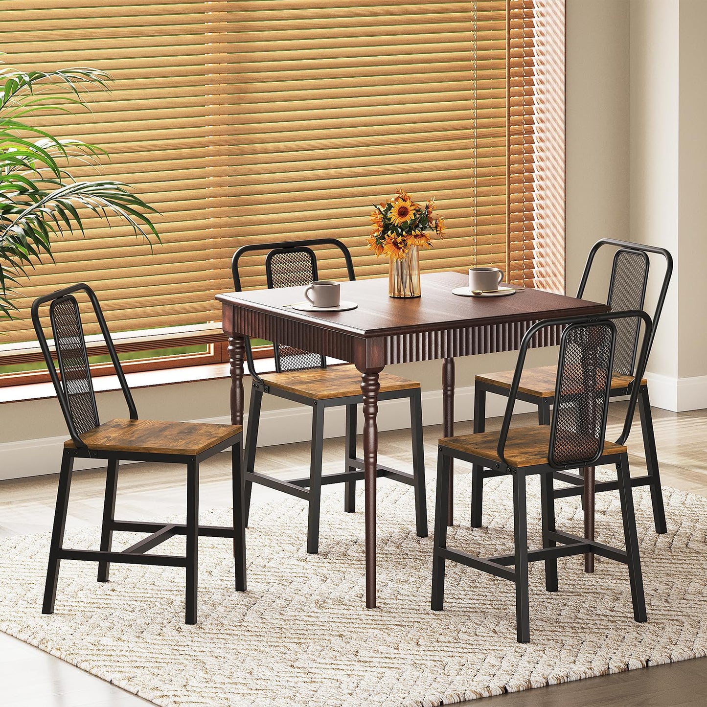 YATINEY Dining Chairs Set of 4, Wooden Kitchen Chairs, Farmhouse Dining Chairs with Back Support, for Living Room, Kitchen, Rustic Brown and Black CY01L4BRN1