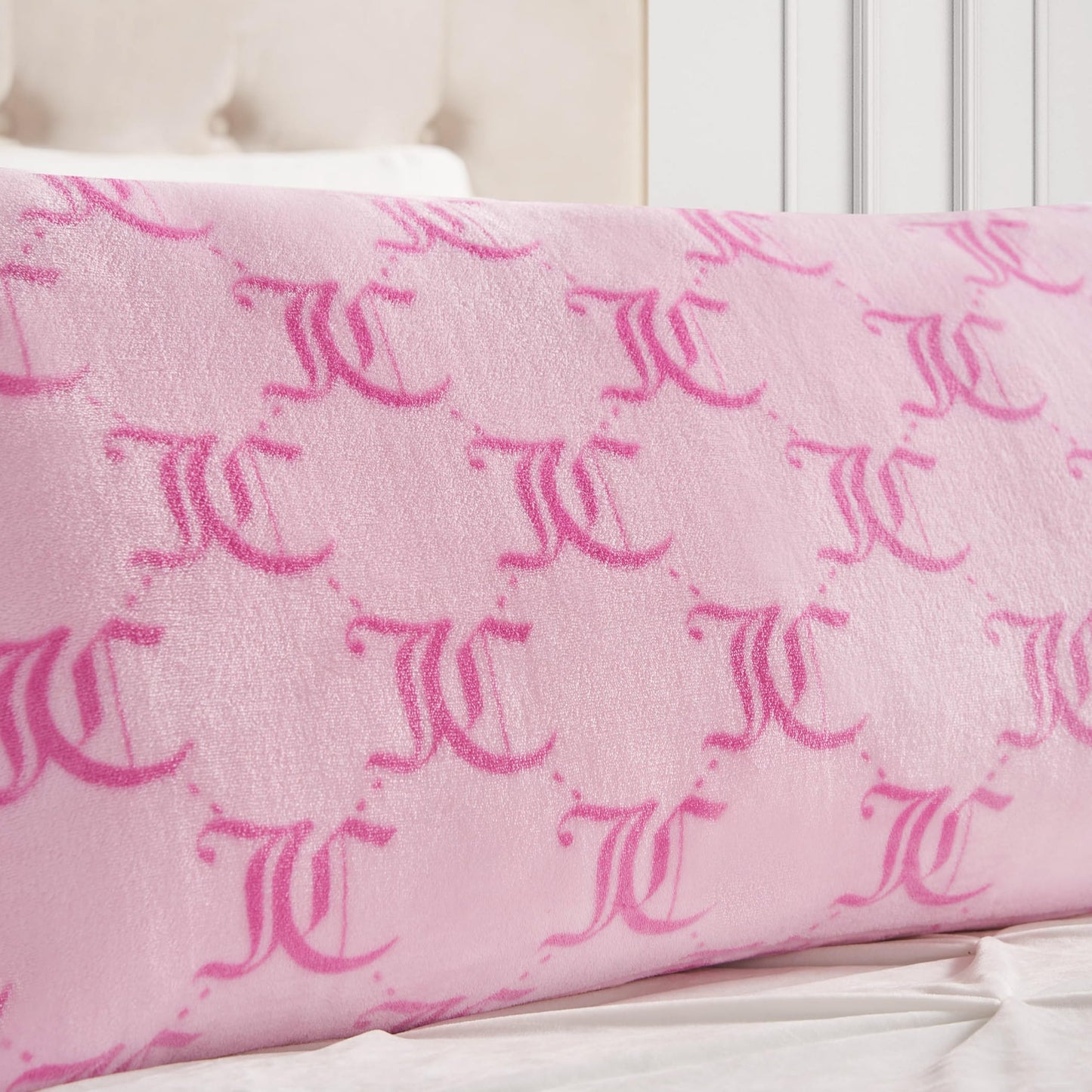 Juicy Couture 18" x 36" Plush Body Pillow, Pink Lockup Lattice