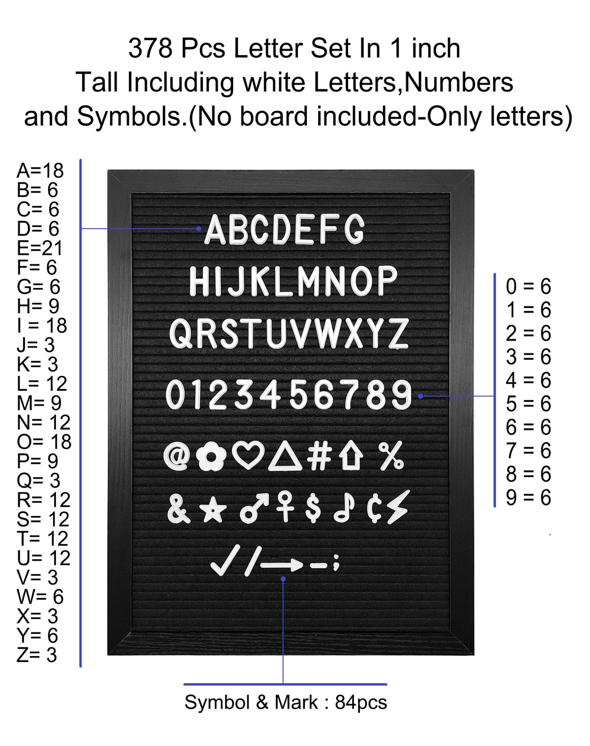G GAMIT Felt Letter Board Letters Set - Pre-cut 378pcs Standard 1inch White Letters Only (No Board Included)