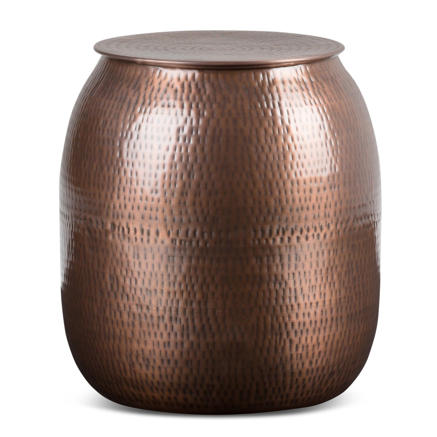 SIMPLIHOME Griffen Metal Storage Accent Table - 19 inch Wide Solid Metal Round Drum Side Table in Antique Copper, Industrial End Table for Living Room with Hidden Storage Space, Assembled