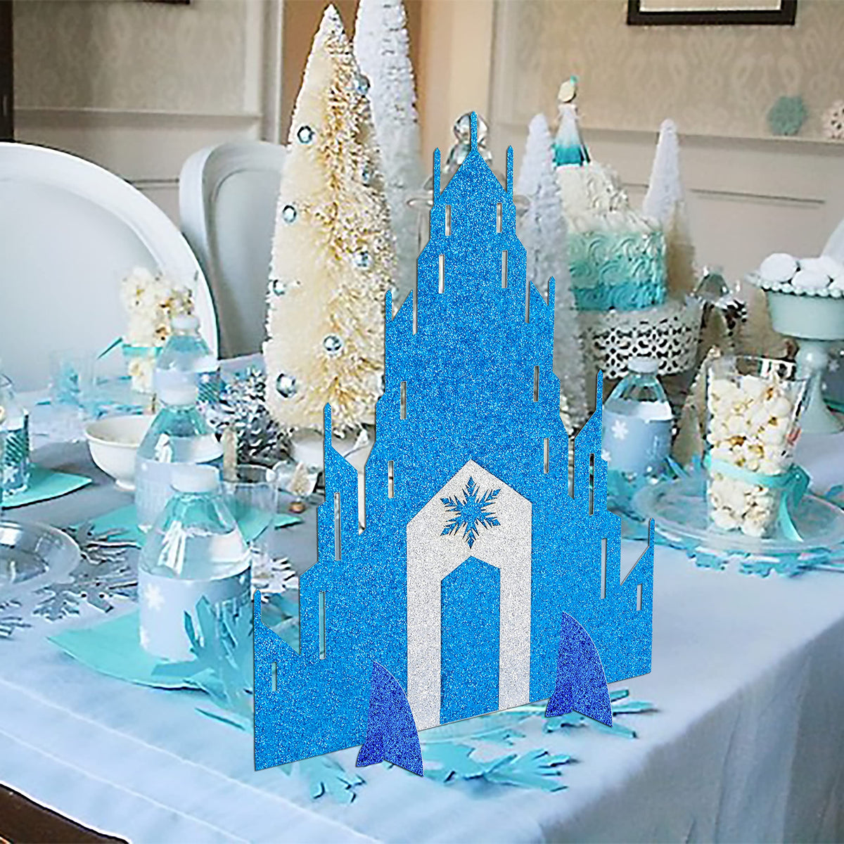 Frozen Castle Table Centerpiece Glitter Winter Themed Table Decorations for Princess Snowflake Themed Birthday Party Girls Birthday Party Supplies