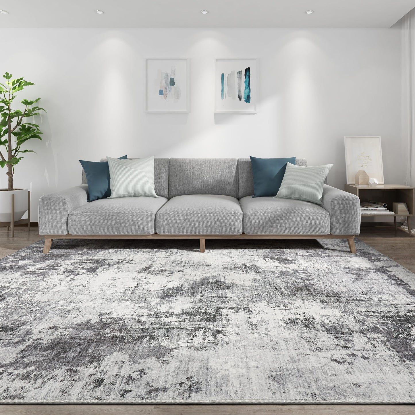 TARANCH Abstract 10x14 Area Rug: Machine Washable Non Slip Ultra Thin Low-Pile Carpet, Soft Stain Resistant for Living Dining Room Bedroom, Kid Pet Friendly, Robot Vacuum Compatible - Grey
