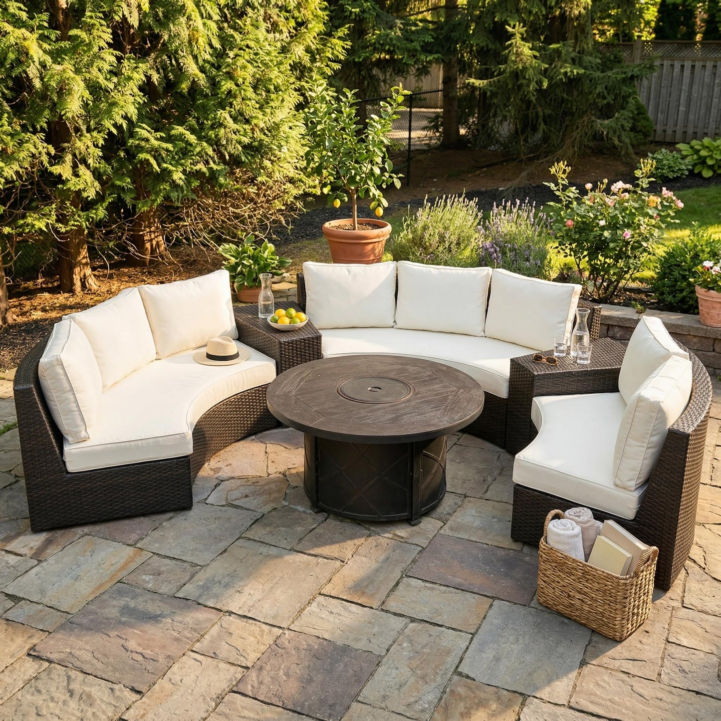 TQ369SM Patio Cushion Cover for Outdoor Half-Moon Rattan Chair Wicker Sectional Curved Sofa Replacement Couch Cover with Zipper 4-Piece Breathable Customizable (No fillers) (Off-White, L)