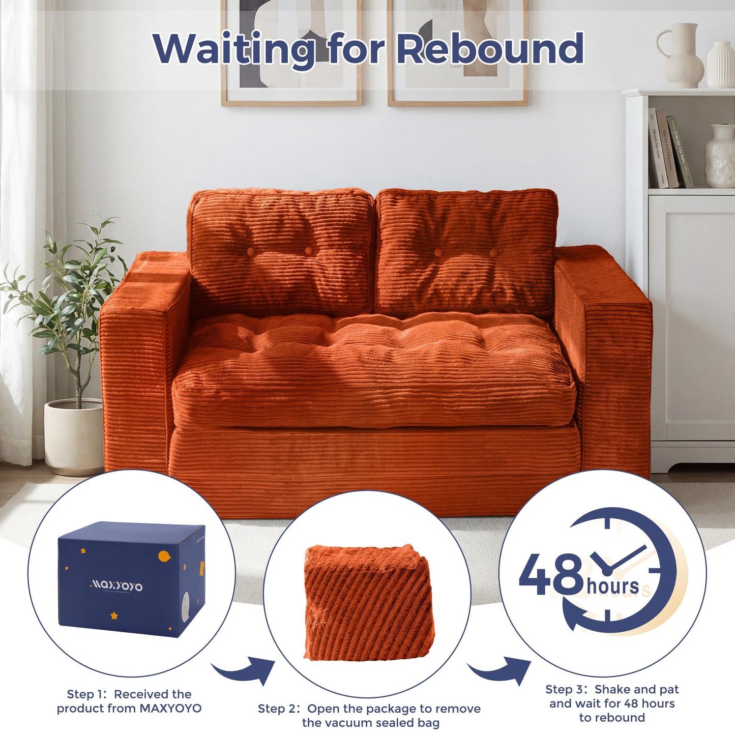 MAXYOYO Convertible Sofa Bed, Pull Out Loveseat Sofa Couch, 2 in 1 Folding Couch Bed, Fold Out Floor Couch with Pillows for Living Room Bedroom Lounge